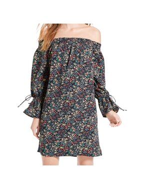 Lucky Brand Mini Dress Large Ditsy Floral Off The Shoulder Long Sleeve Bohemian